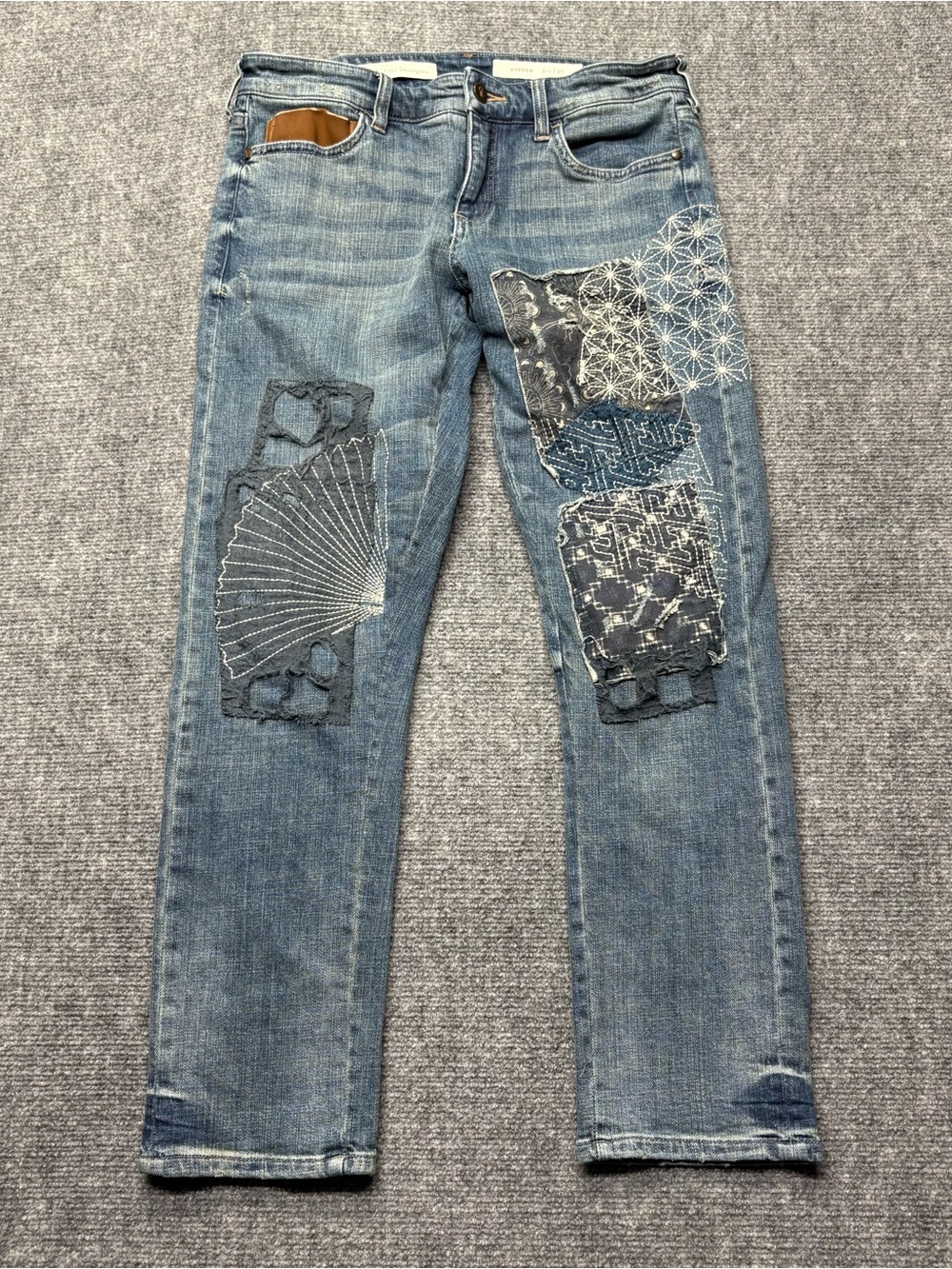 Pilcro Anthropologie Jeans Womens 27 Hyphen Patchwork Embroidered Fan Sashiko